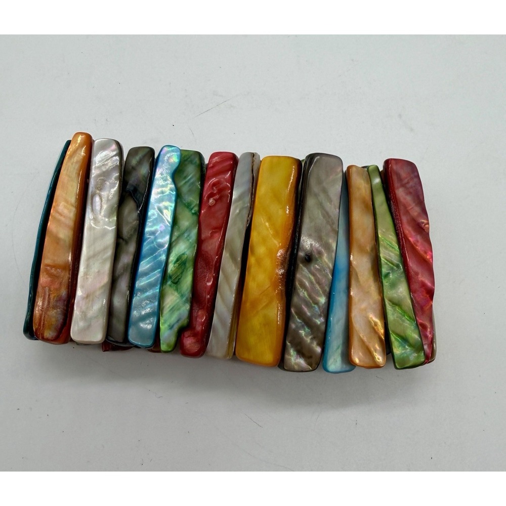 Colorful Shell Stretch Bracelet Multicolor Iridescent Tile Beads Boho